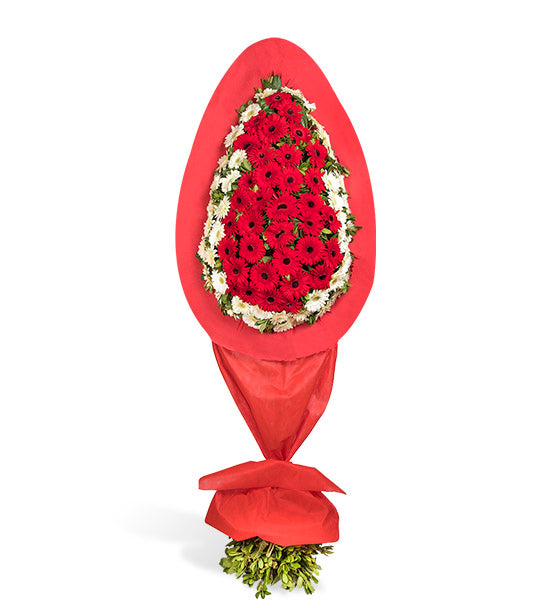 Tek Katlı Kırmızı ve beyaz Gerbera Çiçekleri Çelenk