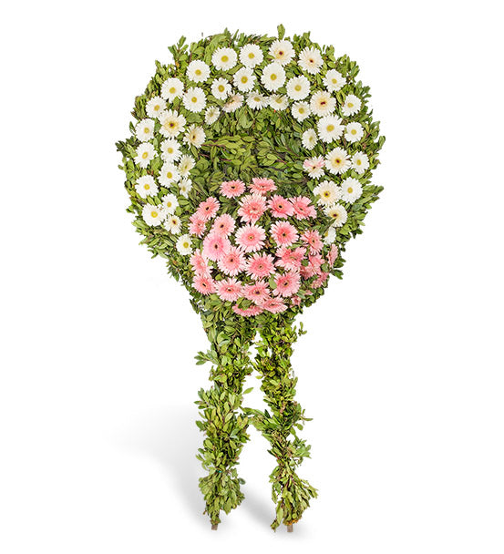 pembe beyaz tek katlı gerbera çelengi