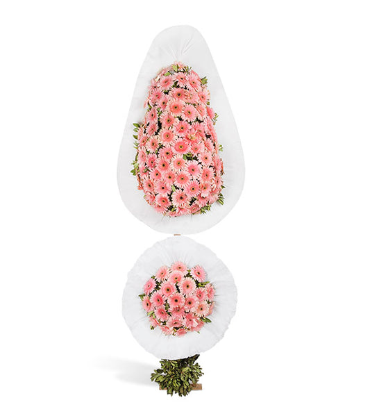 PEMBE GERBERAN ÇİFT KATLI ÇELENK