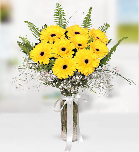 CAM VAZODA SARI GERBERA ARANJMANI